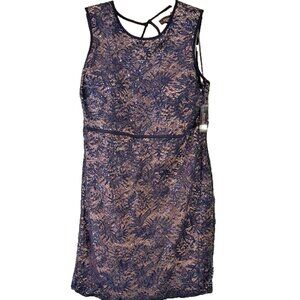 R&M Richards Embellished Sequins Navy Nude Mini Dress Sz 18w Nwt